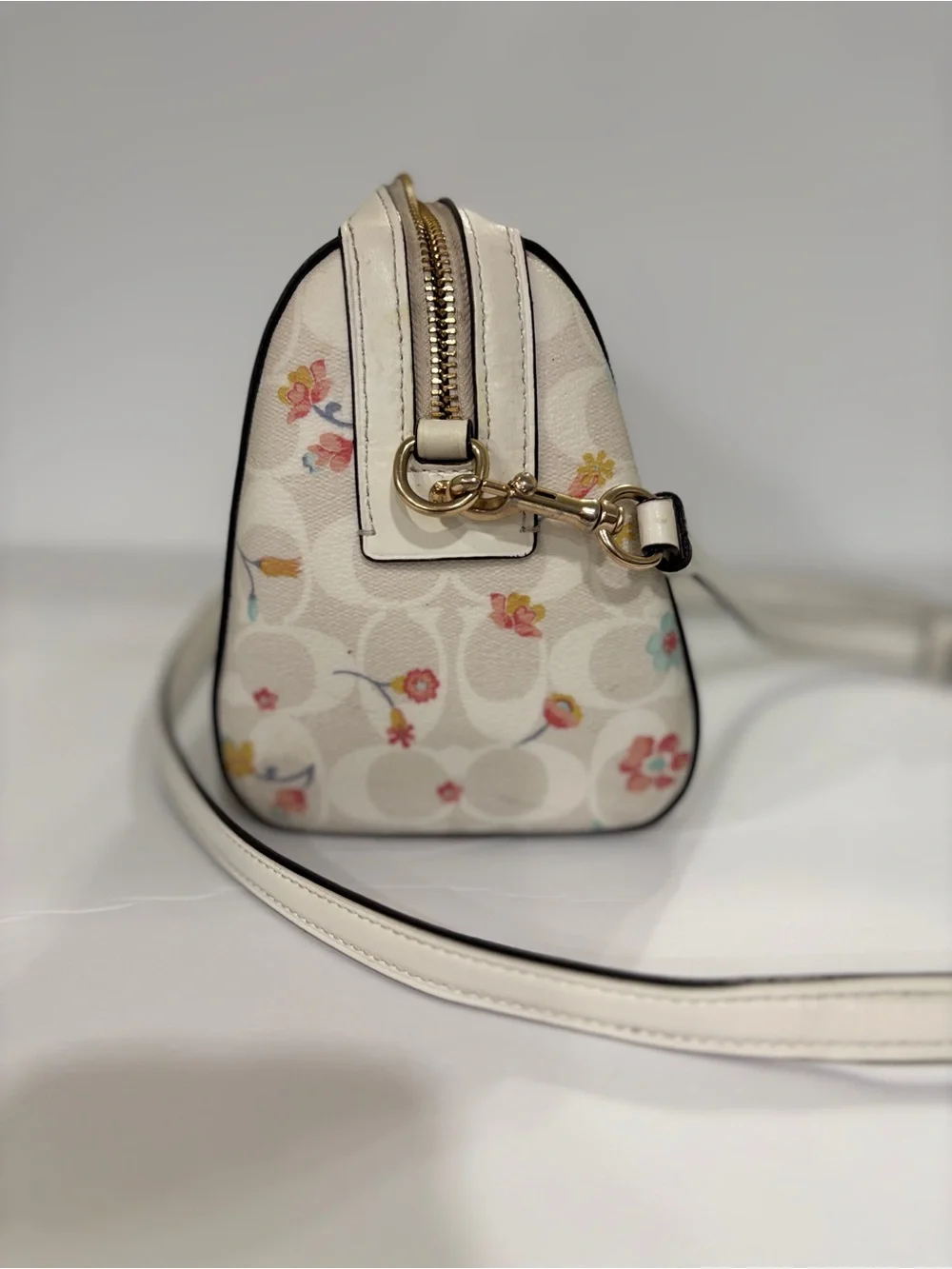 Coach Floral Cream Signature Dome Satchel with Gold Accents